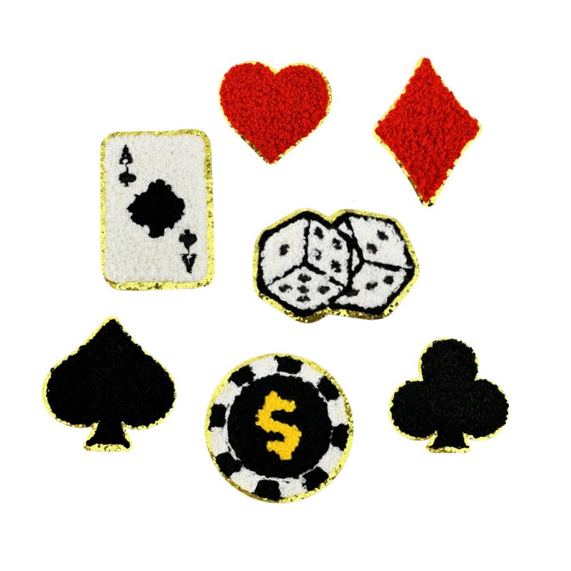 Playing Card Iron on Patches Factory - Dice Design Glitter Chenille Clothes