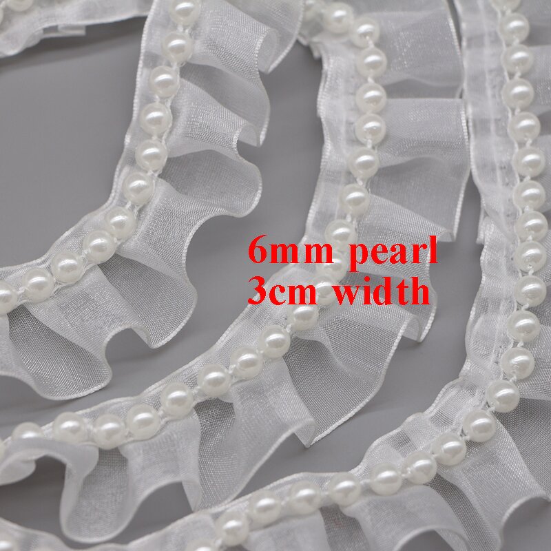 Gauze Lace Trim Factory - 3.5cm Width Two Layer with Pearls Hemline