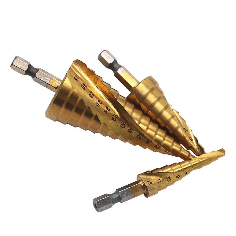 Step Drill Bit Set Manufacturer - 3Pcs 4-32mm HSS Spiral Groove Titanium