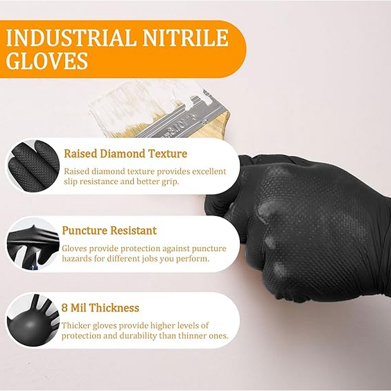 Nitrile Gloves Factory - Chemical Resistant Diamond Textured 8 Mil 100 Pcs
