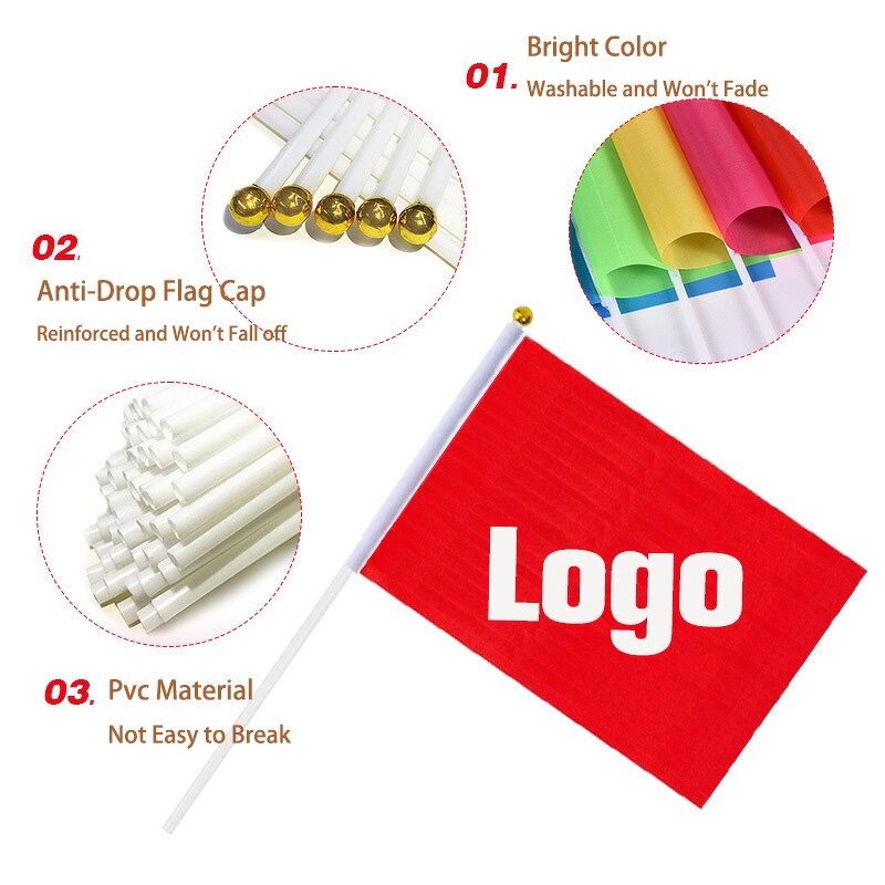 Handheld Flags Manufacturer - Custom Logo Polyester Sublimation Printed with Stick