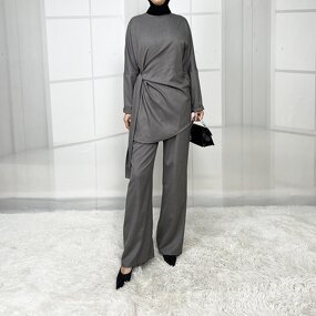 Linen Abaya Factory - New Fashion Elegant Trumpet Sleeve Crystal Beads Border