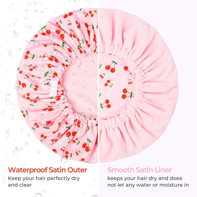 Shower Cap Factory - Custom Women's Fruit Pattern Fleece Lined Waterproof