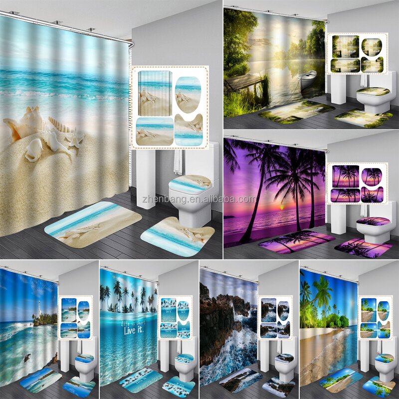 Bathroom Set Factory - Customized 3D Design Waterproof Fabric Shower Curtain