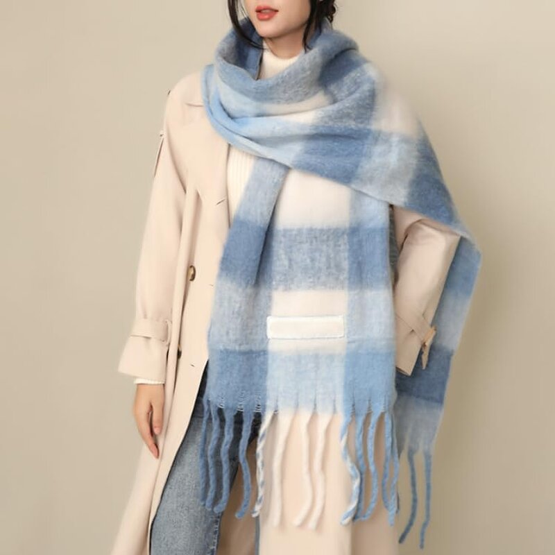 Polyester Scarf Factory - Chunky Tassel Plaid for Women Winter Long Fringe