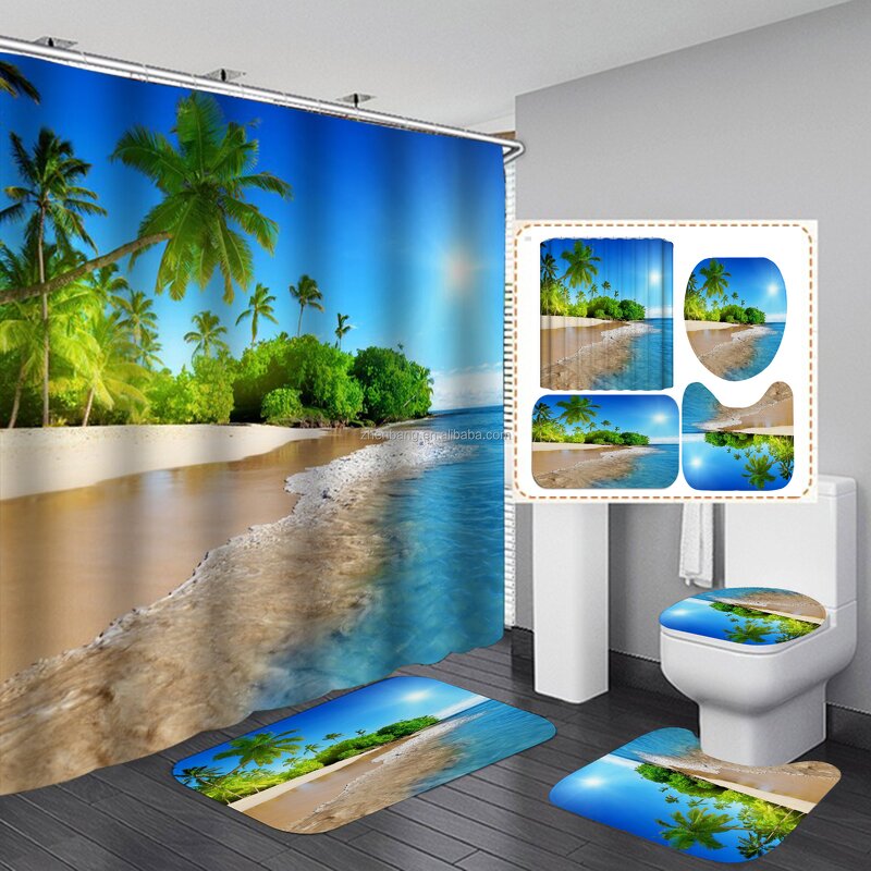 Bathroom Set Factory - Customized 3D Design Waterproof Fabric Shower Curtain