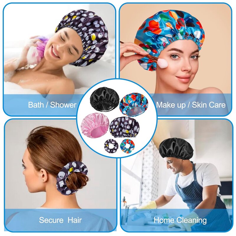 Shower Cap Set Manufacturer - Women's Double Layers PEVA Floral Reusable