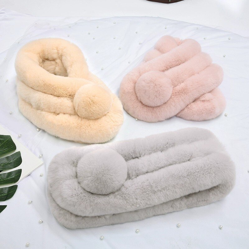 Faux Fur Scarf Manufacturer - Custom Soft Artificial with Ball Rabbit Fur Scarf