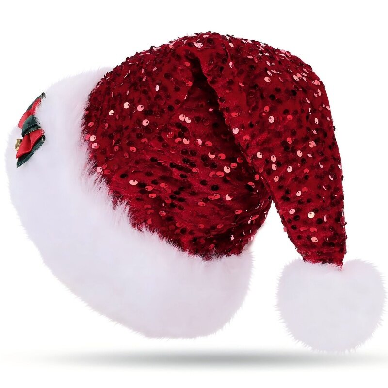 Santa Hat Factory - New Xmas Holiday Party Outfit Red Sequin Bow Plush