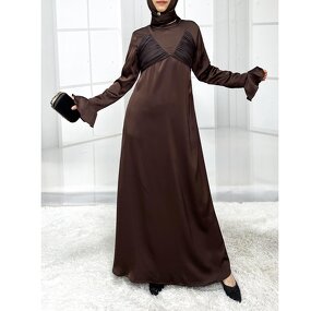 Abaya Factory - Custom Luxury Satin Modest Muslim Dress Sequins Trumpet Sleeve
