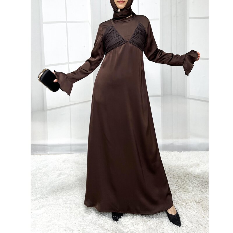 Abaya Factory - Custom Luxury Satin Modest Muslim Dress Sequins Trumpet Sleeve