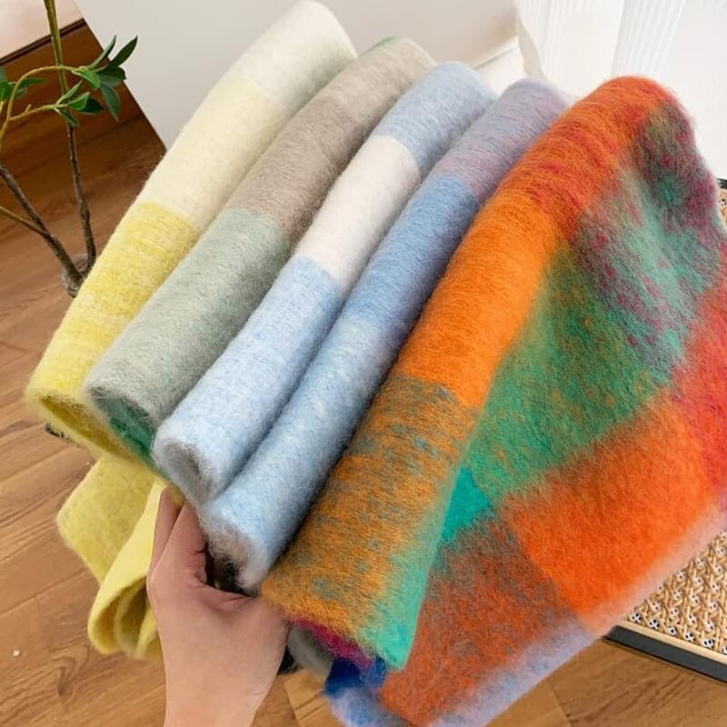 Polyester Scarf Factory - Chunky Tassel Plaid for Women Winter Long Fringe