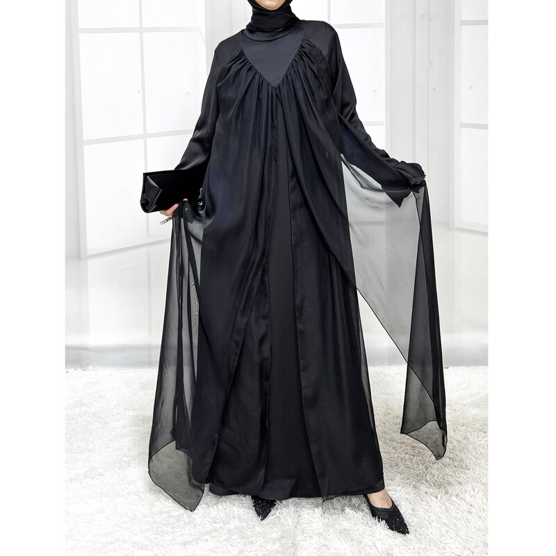 Abaya Factory - Custom Luxury Satin Modest Muslim Dress Sequins Trumpet Sleeve
