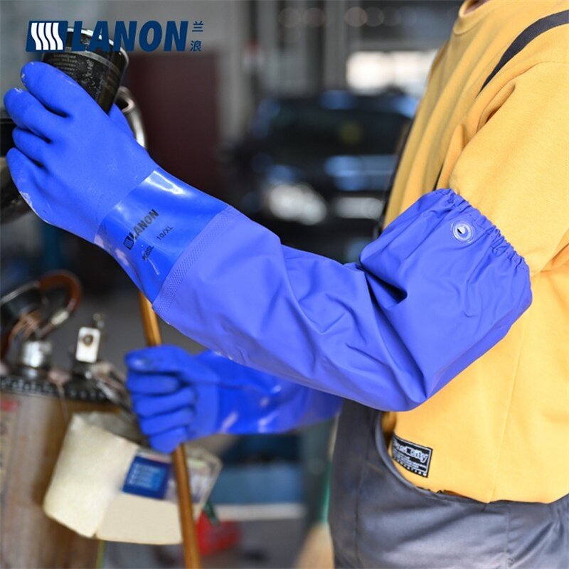PVC Chemical Gloves Manufacturer - Long Sleeve 66 CM Blue Oil Acid Alkali Resistant