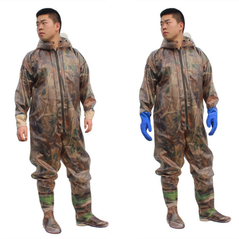 Fishing Coverall Suit Manufacturer - Waterproof PVC Fabric with Gloves Outdoor Wader