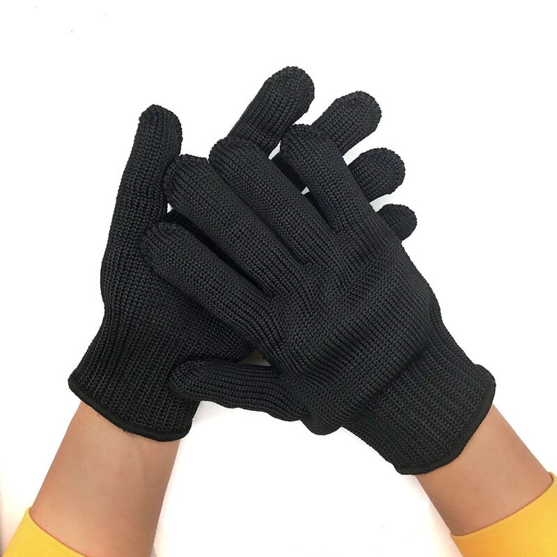 Steel Wire Gloves Manufacturer - Black High Strength Polyester Level 4 Anti-Cut