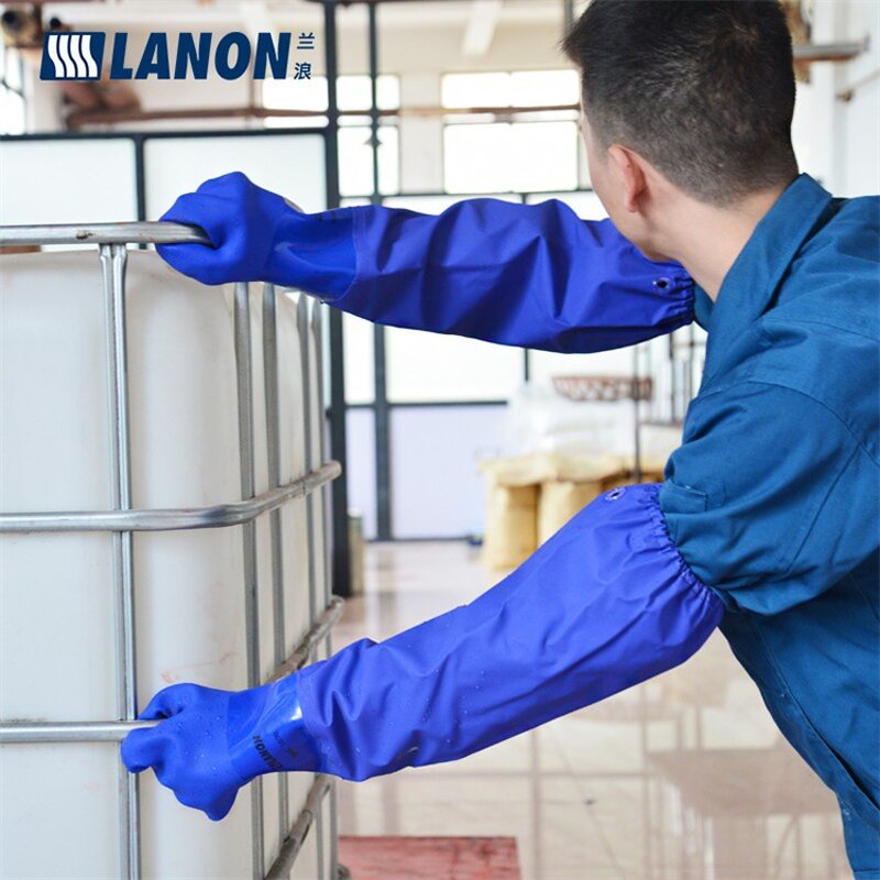 PVC Chemical Gloves Manufacturer - 806SL Extended Sleeve 66 CM Blue Oil Acid Alkali