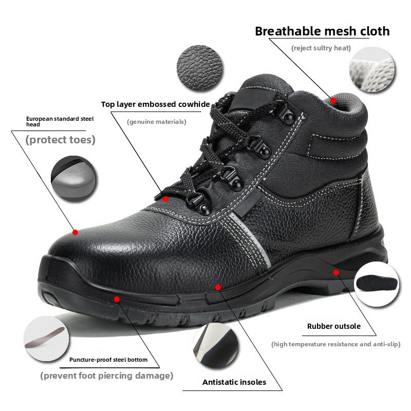 Construction Safety Shoes Factory - Men's Cowhide High-Top Anti-Static Anti-Impact