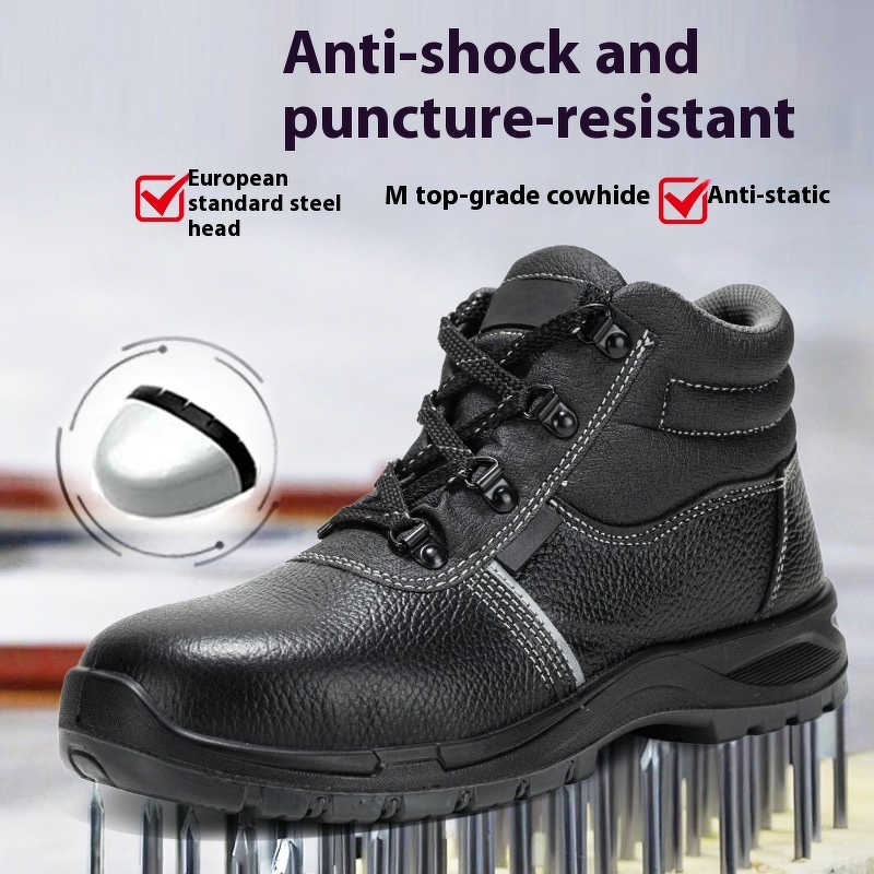 Construction Safety Shoes Factory - Men's Cowhide High-Top Anti-Static Anti-Impact