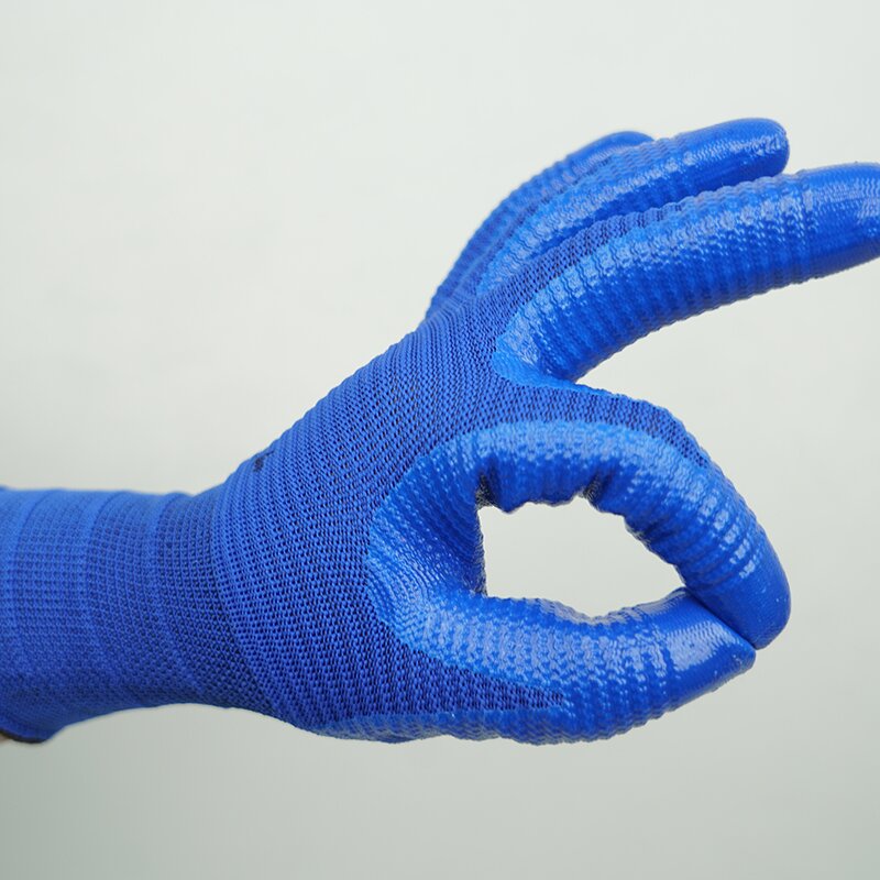 Anti-Static Gloves Factory - 13-needle Craft Blue Yarn Nitrile Striped Full Finger