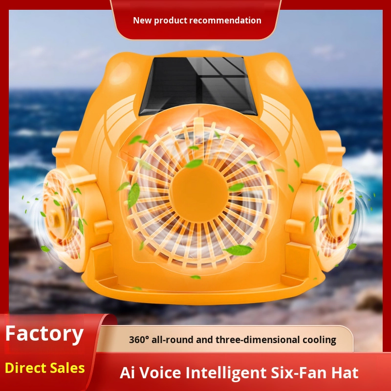 Cooling Helmet Factory - Dual-Power Six-Fan Cap Summer Voice-Controlled Bluetooth