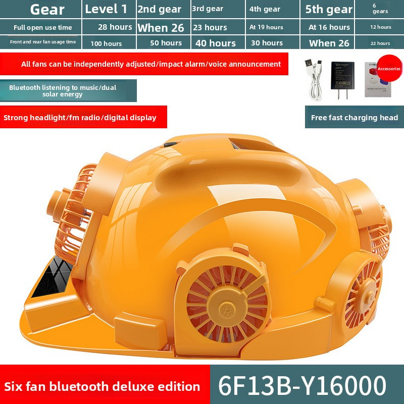 Cooling Helmet Factory - Dual-Power Six-Fan Cap Summer Voice-Controlled Bluetooth