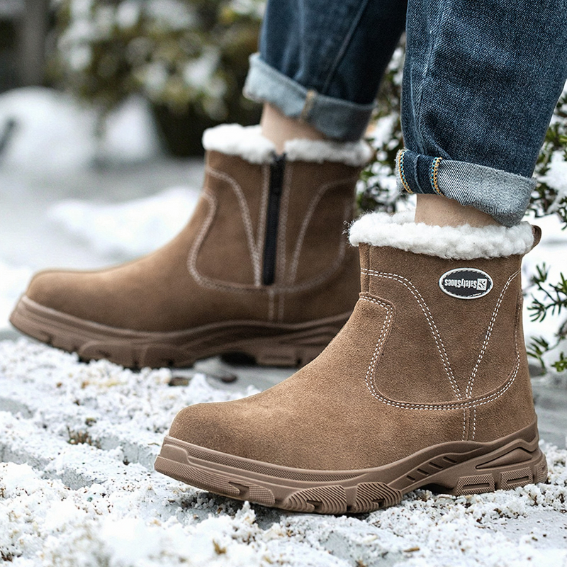 Winter Work Shoes Manufacturer - Men's High-Top Leather Mesh Fleece-Lined