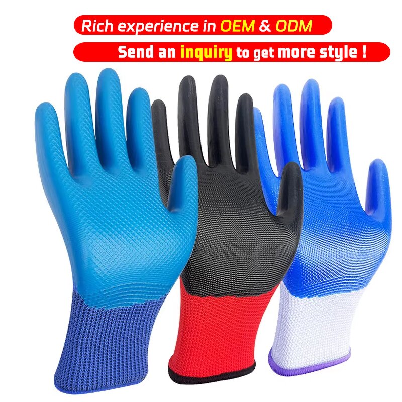 Work Gloves Manufacturer - OEM Logo Custom 13 Gauge Nylon Latex Crinkle Coated