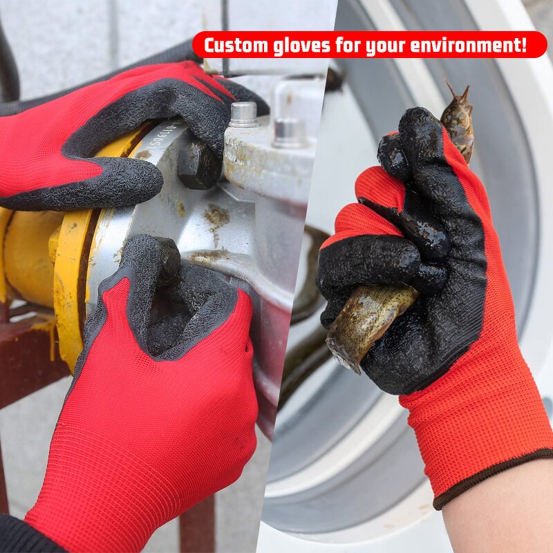 Work Gloves Manufacturer - OEM Logo Custom 13 Gauge Nylon Latex Crinkle Coated