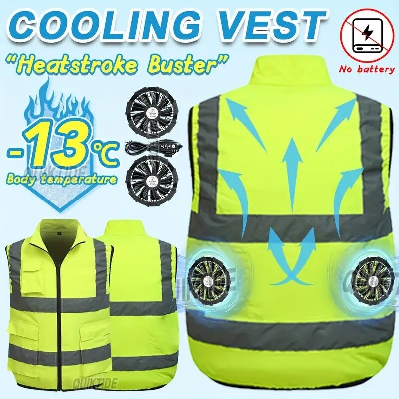 Cooling Vest Manufacturer - Summer Sleeveless Zip-Up Dual Fan 3-Speed Adjustable for Construction