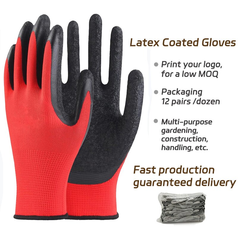 Work Gloves Manufacturer - OEM Logo Custom 13 Gauge Nylon Latex Crinkle Coated
