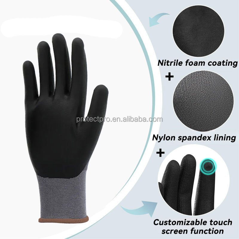 Work Gloves Manufacturer - High Flexibility 15 Gauge Grey Nylon Spandex Foam Anti Slip