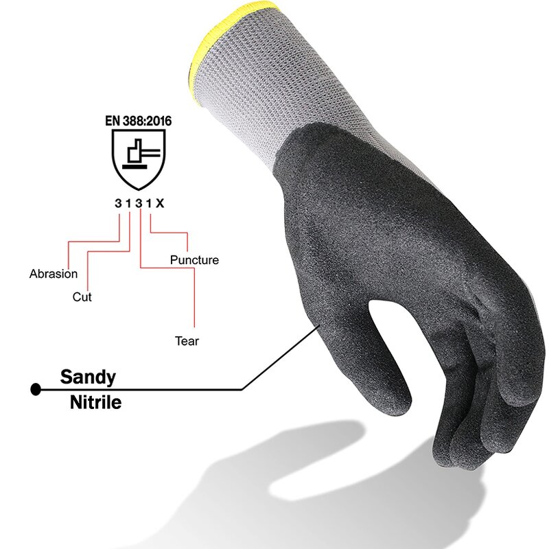 Nitrile Coated Gloves Manufacturer - 15 Gauge Seamless Grey Nylon Spandex Sandy Palm
