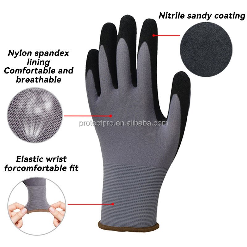 Industrial Safety Gloves Manufacturer - Custom Men's Nylon Spandex Nitrile Sandy Coating Anti-Slip