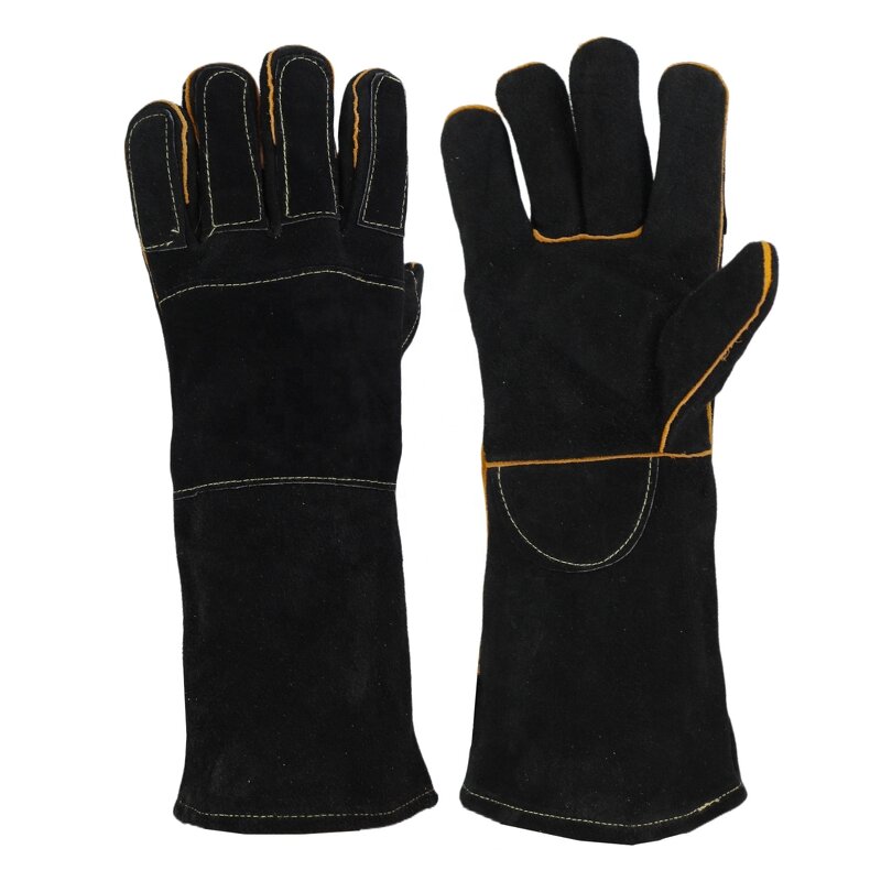 Welding Gloves Manufacturer - Custom Logo Fire Resistant Black Cow Split Leather Tig