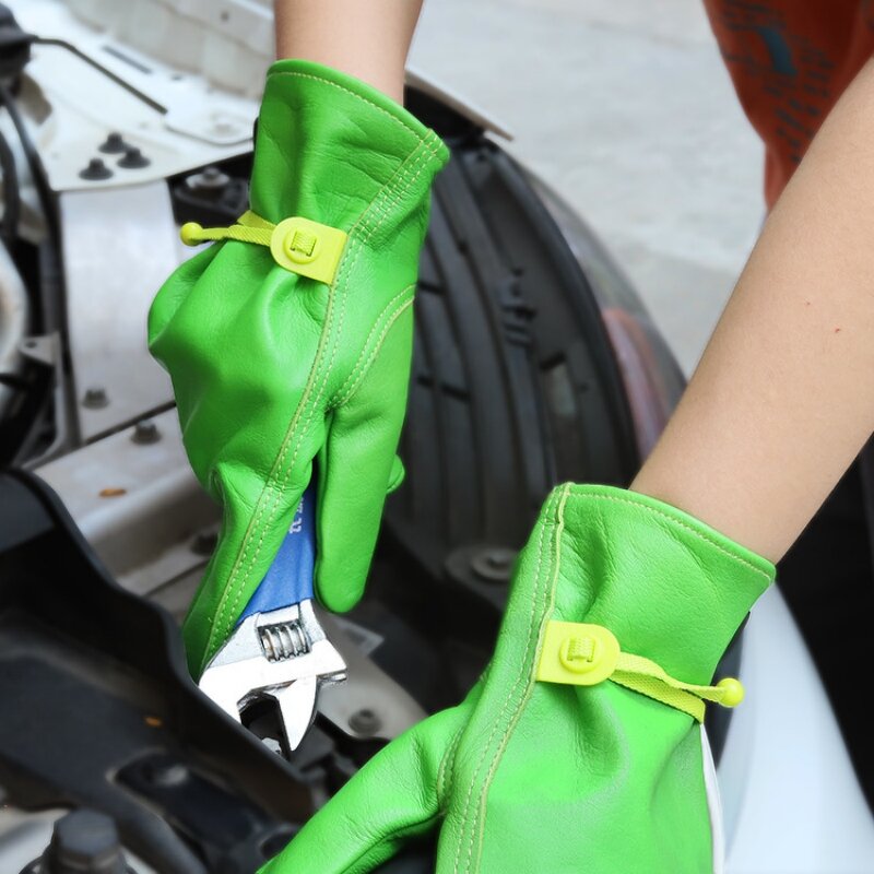 Leather Gardening Gloves Manufacturer - Green Cowhide Labor Protection Outdoor Construction