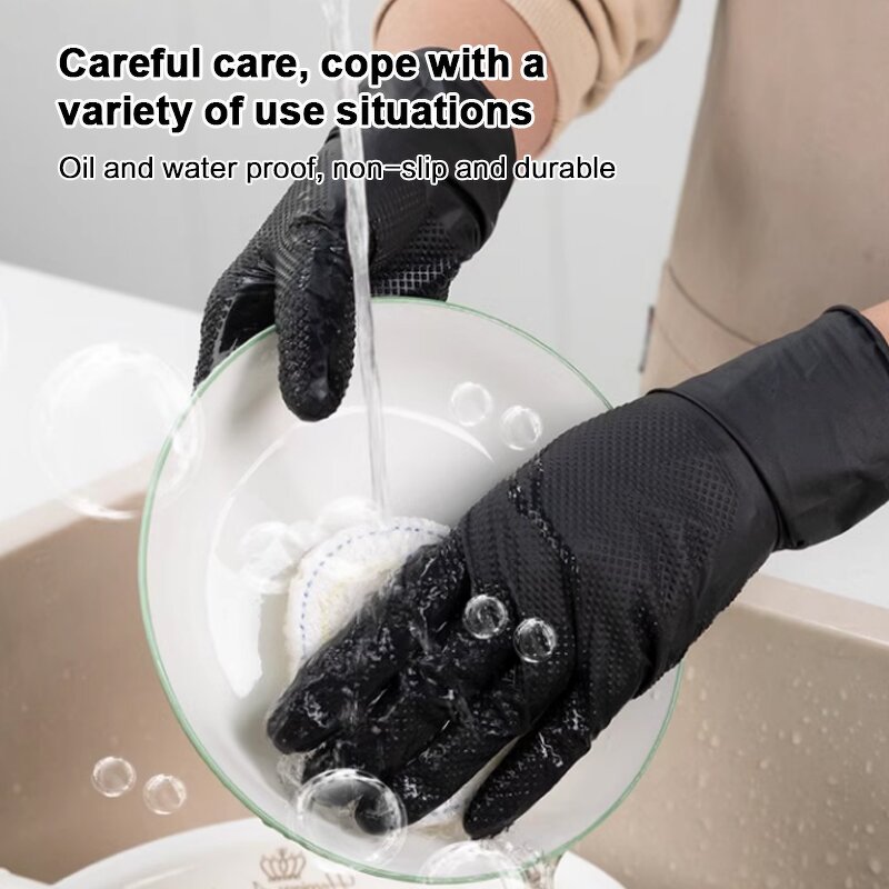 Nitrile Gloves Factory - Biodegradable Safety Black Pure Nitrile Diamond Pattern