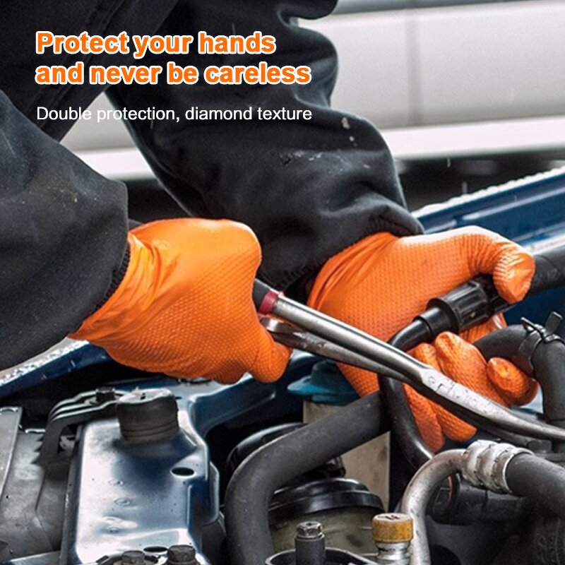 Nitrile Gloves Manufacturer - Orange Diamond Grip Textured Strong Disposable