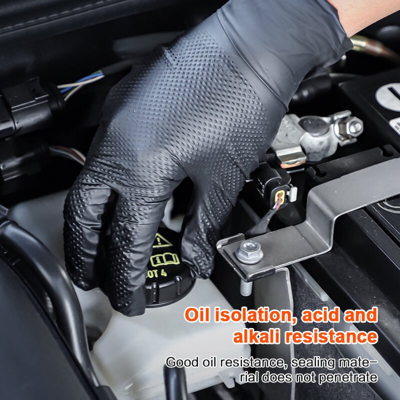 Nitrile Gloves Factory - Biodegradable Safety Black Pure Nitrile Diamond Pattern