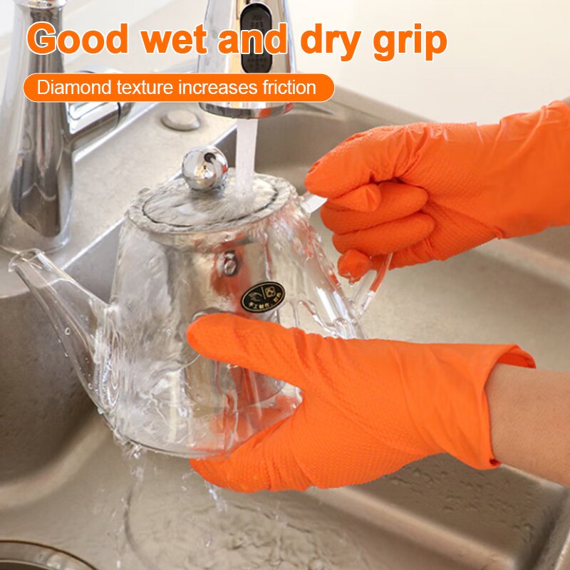Nitrile Gloves Manufacturer - Orange Diamond Grip Textured Strong Disposable