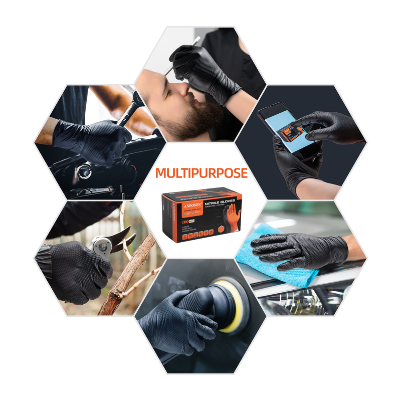 Disposable Nitrile Gloves Manufacturer - ANBOSON Custom 10Mil Industrial Black Protective