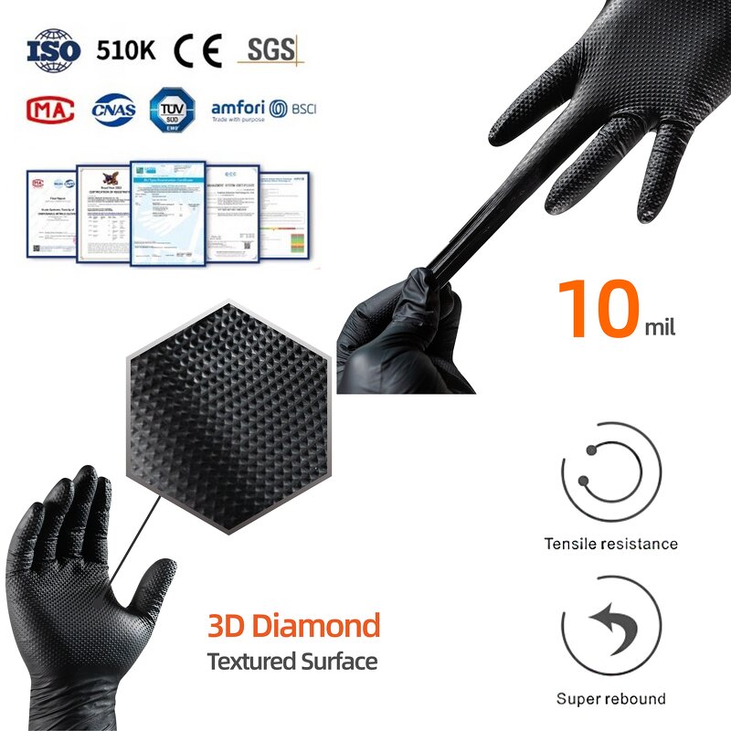 Disposable Nitrile Gloves Manufacturer - ANBOSON 10 Mil Medical Powder Free Black Examination
