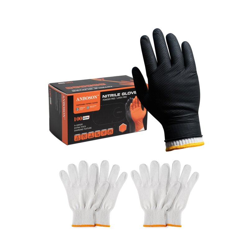 Disposable BBQ Gloves Manufacturer - ANBOSON Anti-slip Barbecue Nitrile Cotton Black Heat Resistant