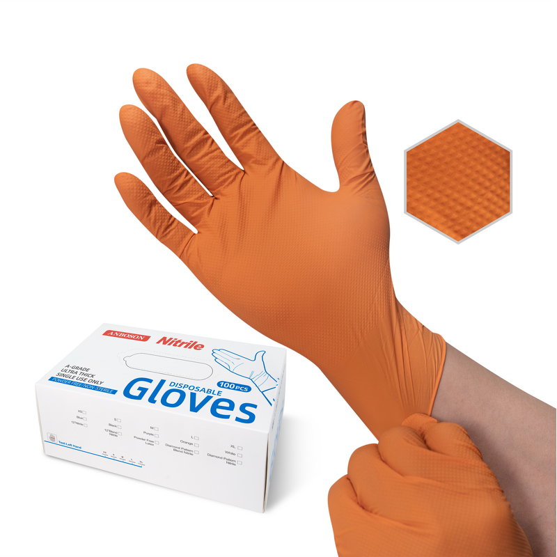 Disposable Nitrile Gloves Manufacturer - Heavy Duty Chemical Resistant Diamond Textured 8 Mil