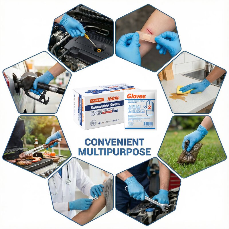 Disposable Nitrile Gloves Manufacturer - ANBOSON Custom 5Mil Blue Black Powder-Free Logo