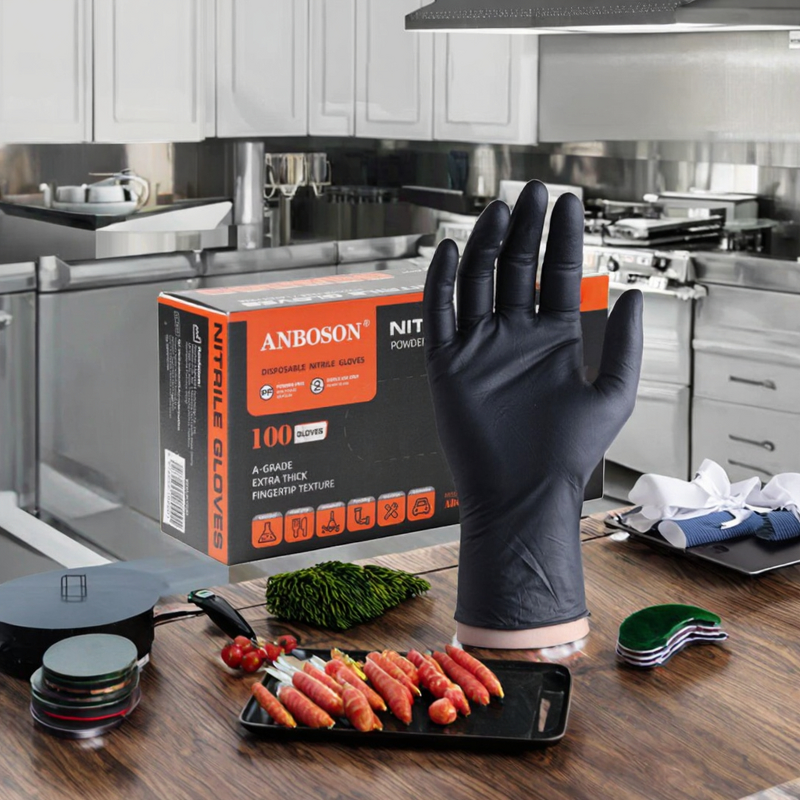 Disposable Nitrile Gloves Manufacturer - Powder-Free Black Safety Protective for Food Preparation