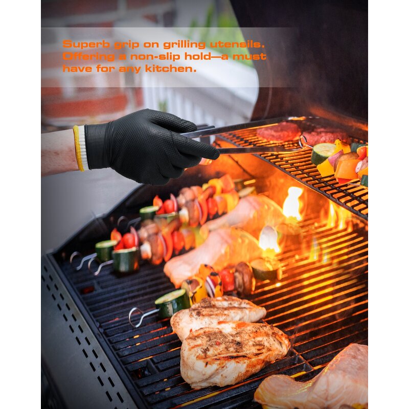 Disposable BBQ Gloves Manufacturer - ANBOSON Barbecue Grilling Cooking Black Nitrile Cotton Heat