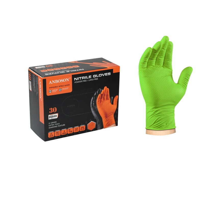 Heavy Duty Nitrile Gloves Manufacturer - 10 Mil Green Mechanical Powder Latex Free