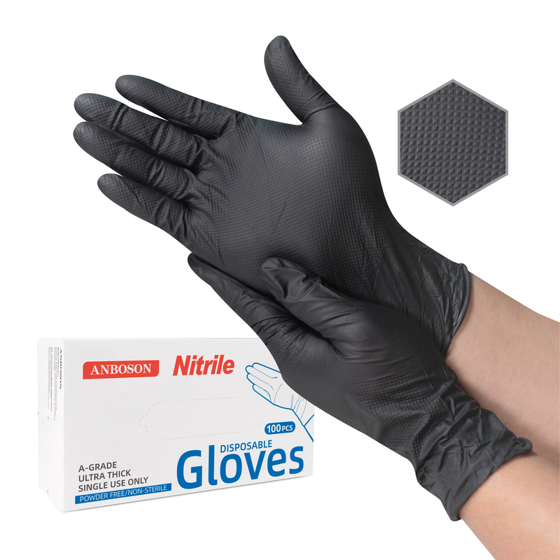 Disposable Nitrile Gloves Manufacturer - Heavy Duty Chemical Resistant Diamond Textured 8 Mil