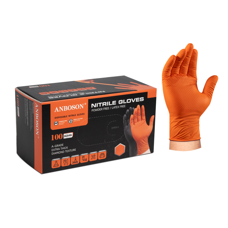 Disposable Nitrile Gloves Manufacturer - 8Mil Diamond Texture Grip Powder-Free Chemical Resistant